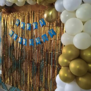 Elegant White & Gold Balloon Birthday Decoration