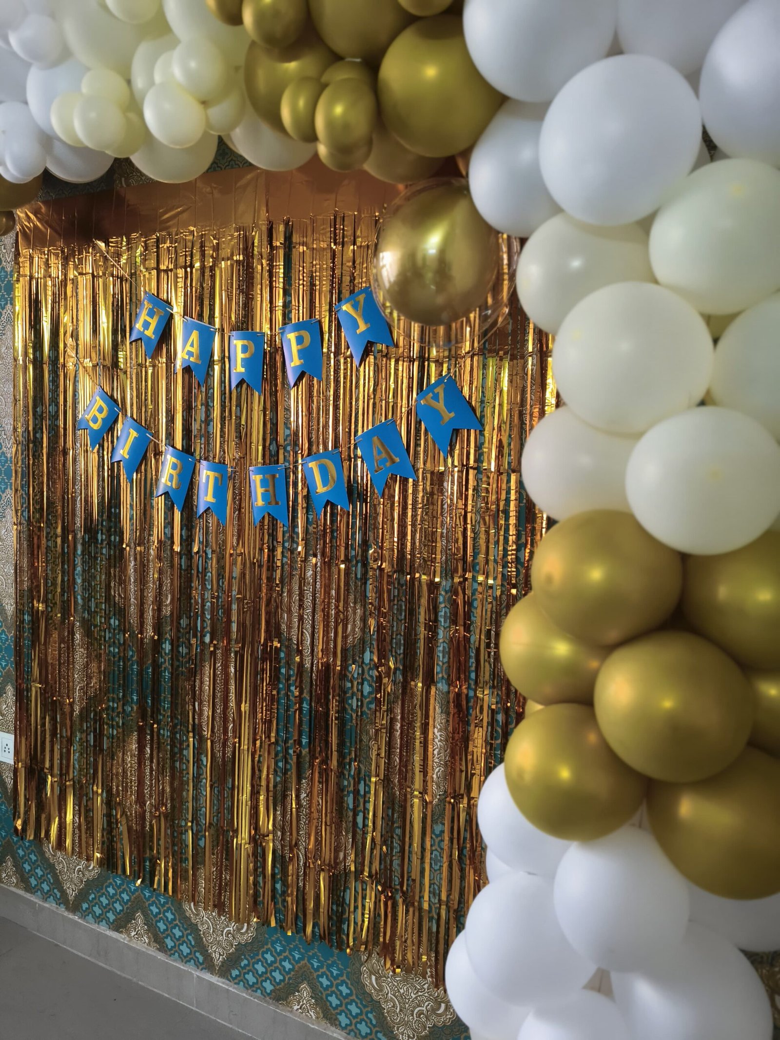 Elegant White & Gold Balloon Birthday Decoration