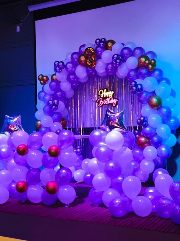 Royal Purple 3rd Birthday Balloon Decor – Star & Flower Theme