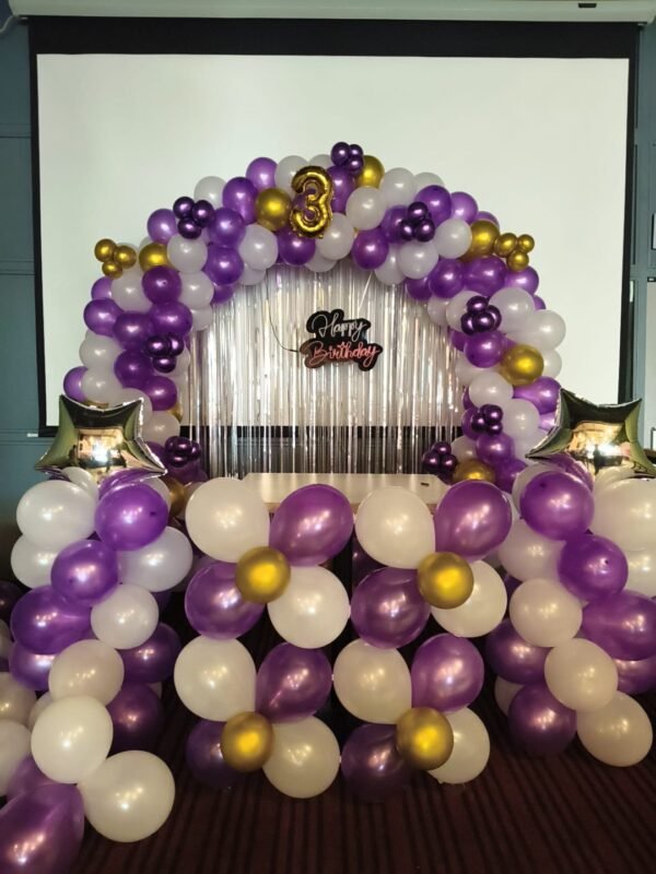 Royal Purple 3rd Birthday Balloon Decor – Star & Flower Theme - Image 2