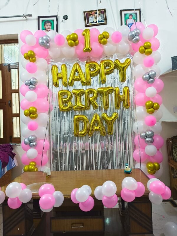 Elegant 1st Birthday Balloon Decor – Pink, White & Gold Theme - Image 2