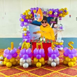 Custom Name Birthday Decor – Vibrant Photo Backdrop with Balloon Name Blocks